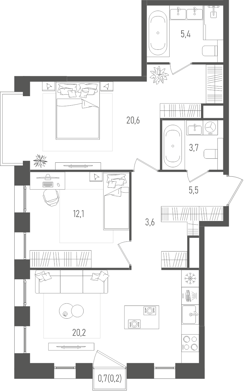 3 ккв (Евро) 71,3 м²