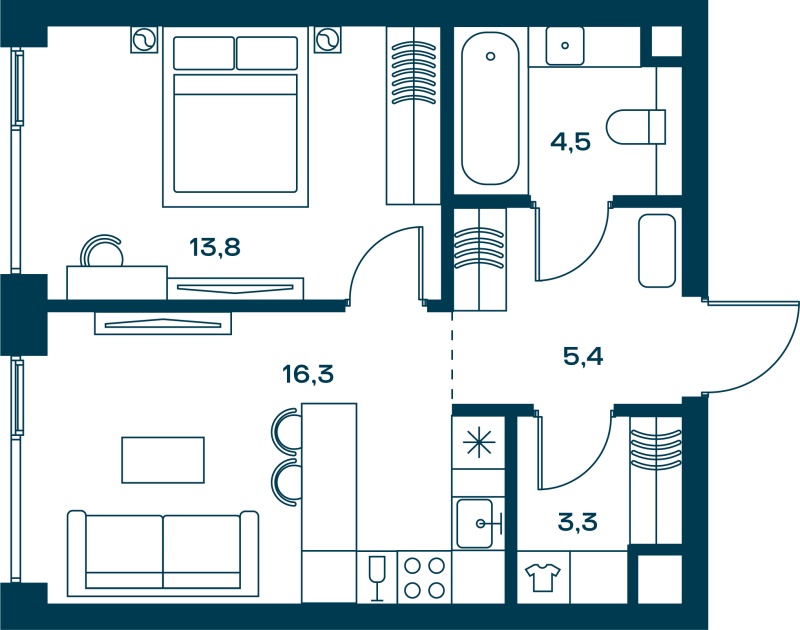 2 ккв (Евро) 45 м²
