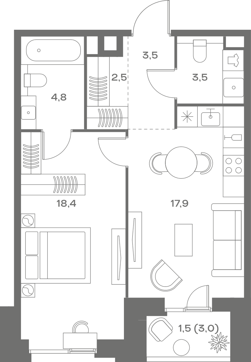 2 ккв (Евро) 52,1 м²