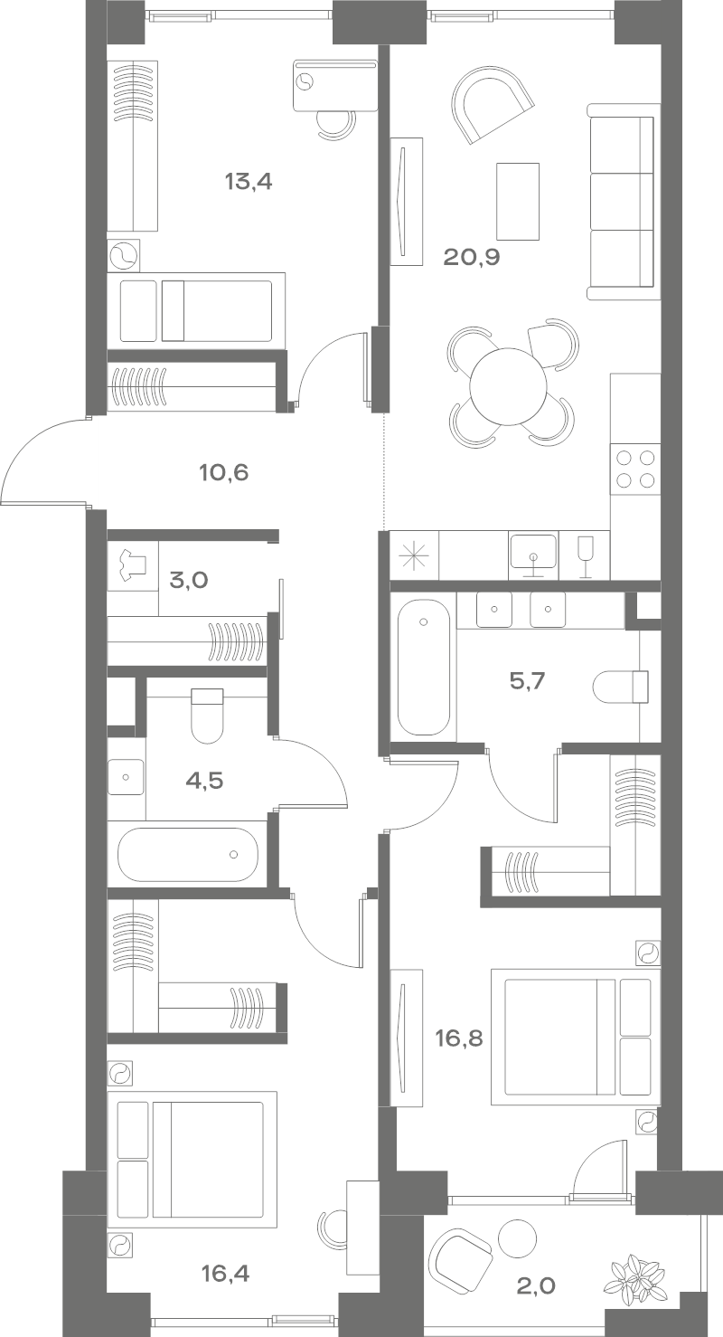3 ккв (Евро) 93,3 м²