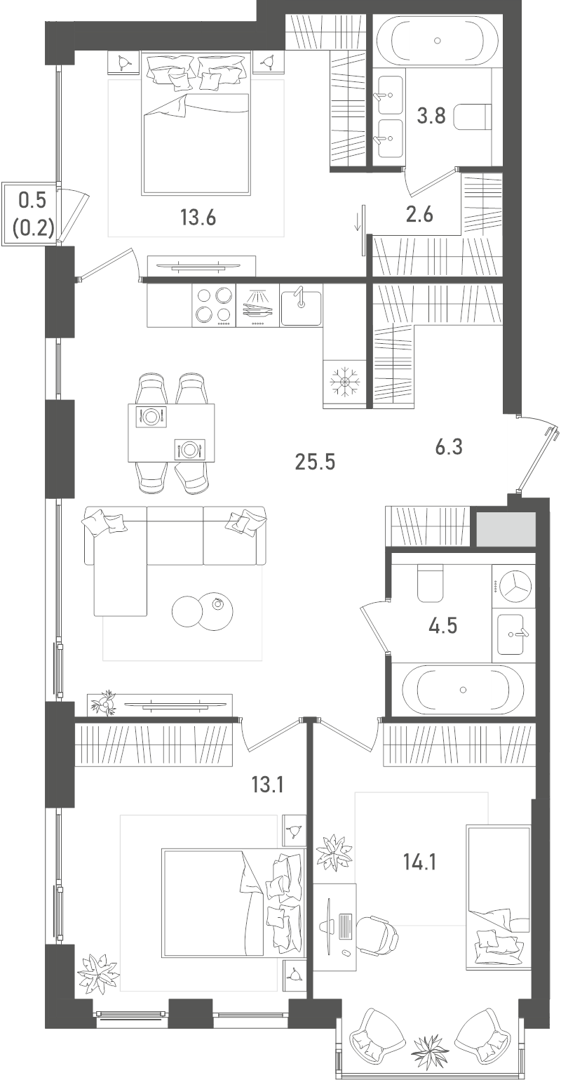 4 ккв (Евро) 83,6 м²