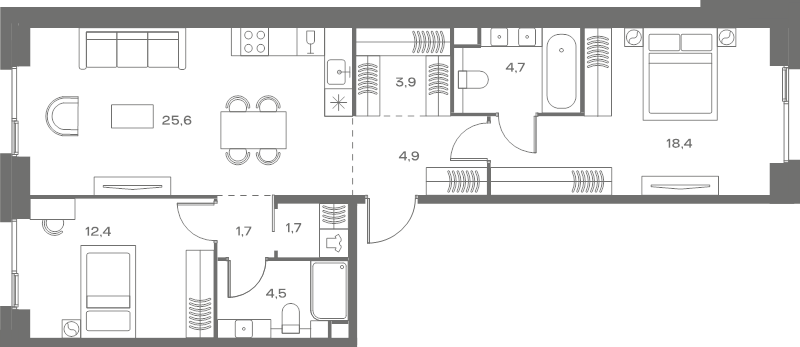 3 ккв (Евро) 77,8 м²