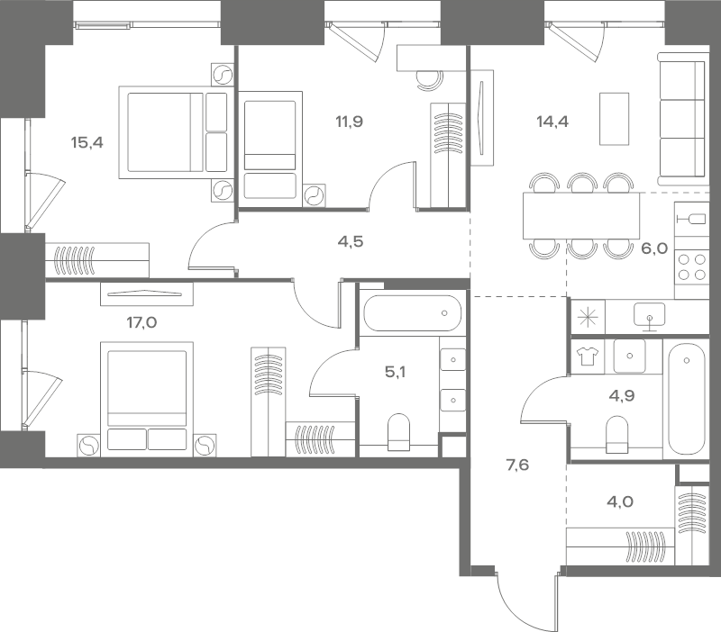 4 ккв (Евро) 90,8 м²