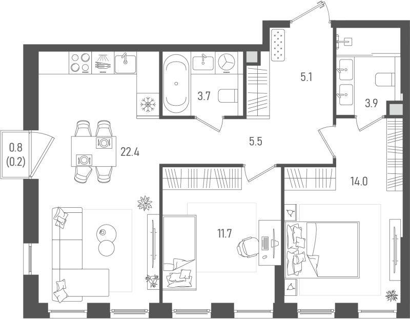 3 ккв (Евро) 66,2 м²