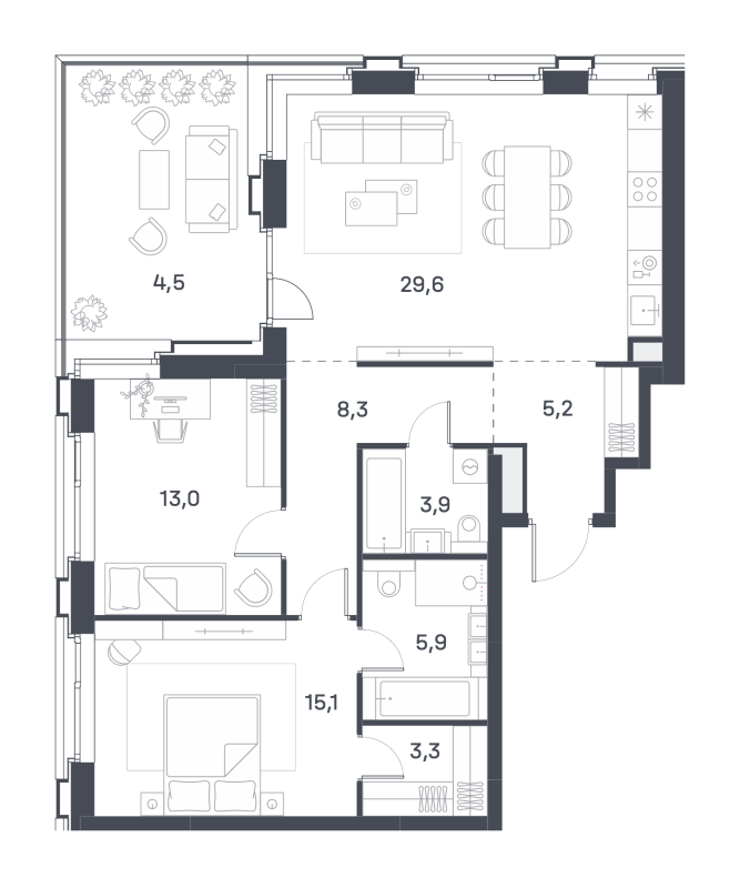 3 ккв (Евро) 87,4 м²