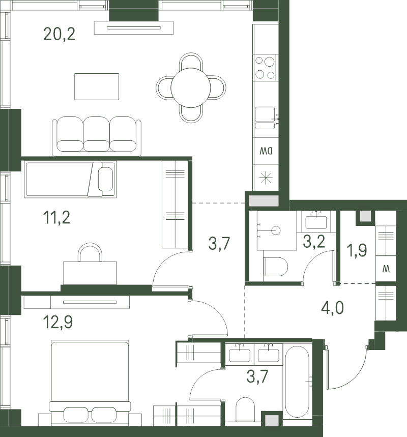 3 ккв (Евро) 60,8 м²