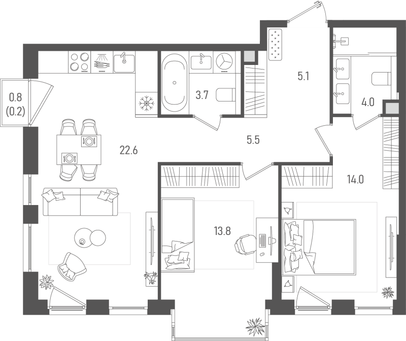 3 ккв (Евро) 68,8 м²