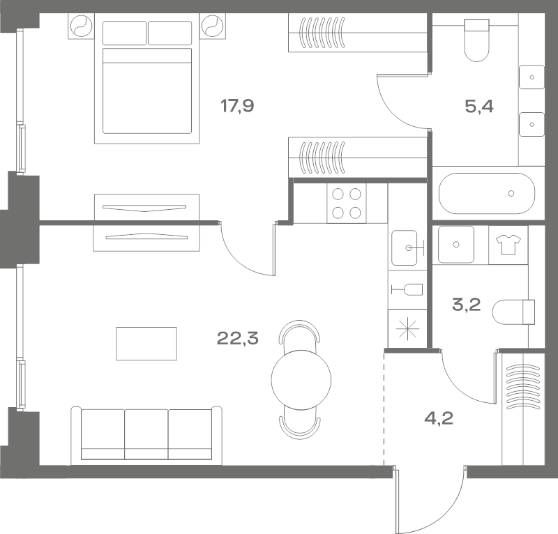 2 ккв (Евро) 53 м²