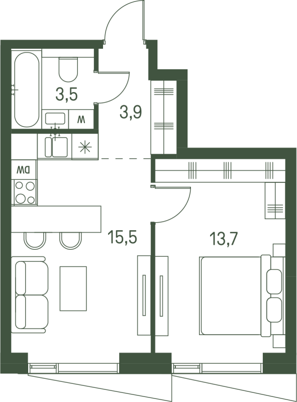 2 ккв (Евро) 36,6 м²