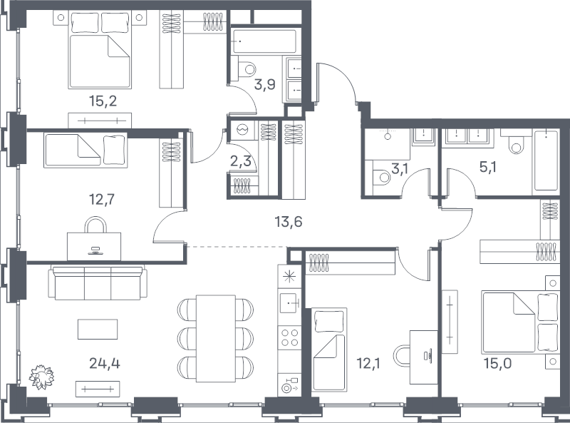 5 ккв (Евро) 107,4 м²