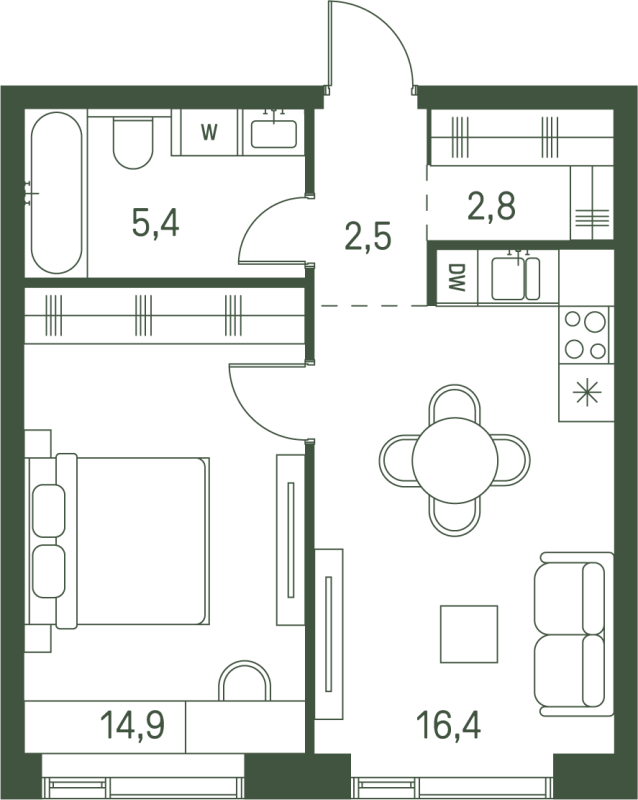 2 ккв (Евро) 42 м²