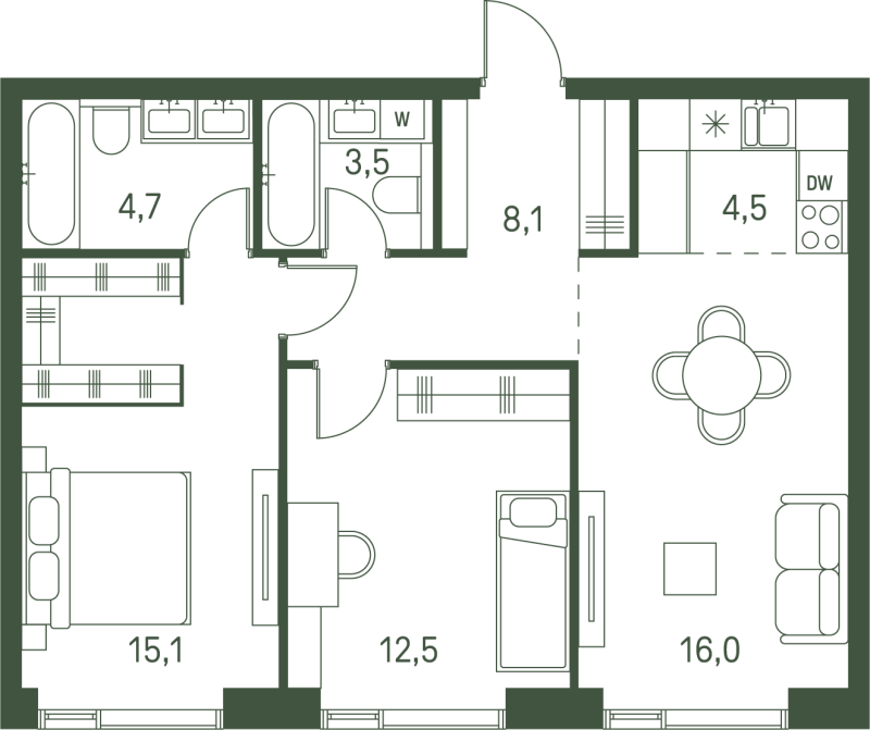 3 ккв (Евро) 64,4 м²
