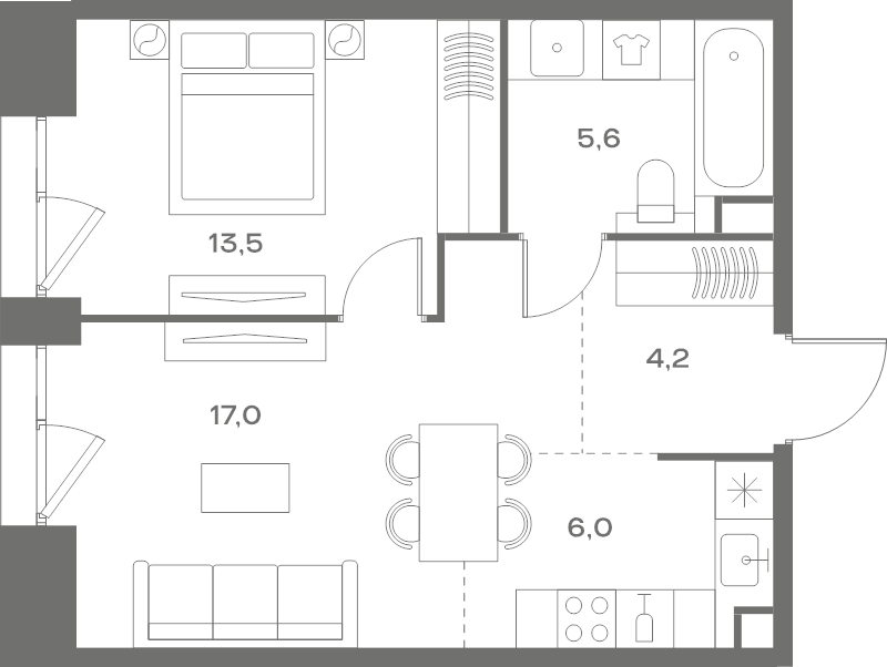 2 ккв (Евро) 46,3 м²