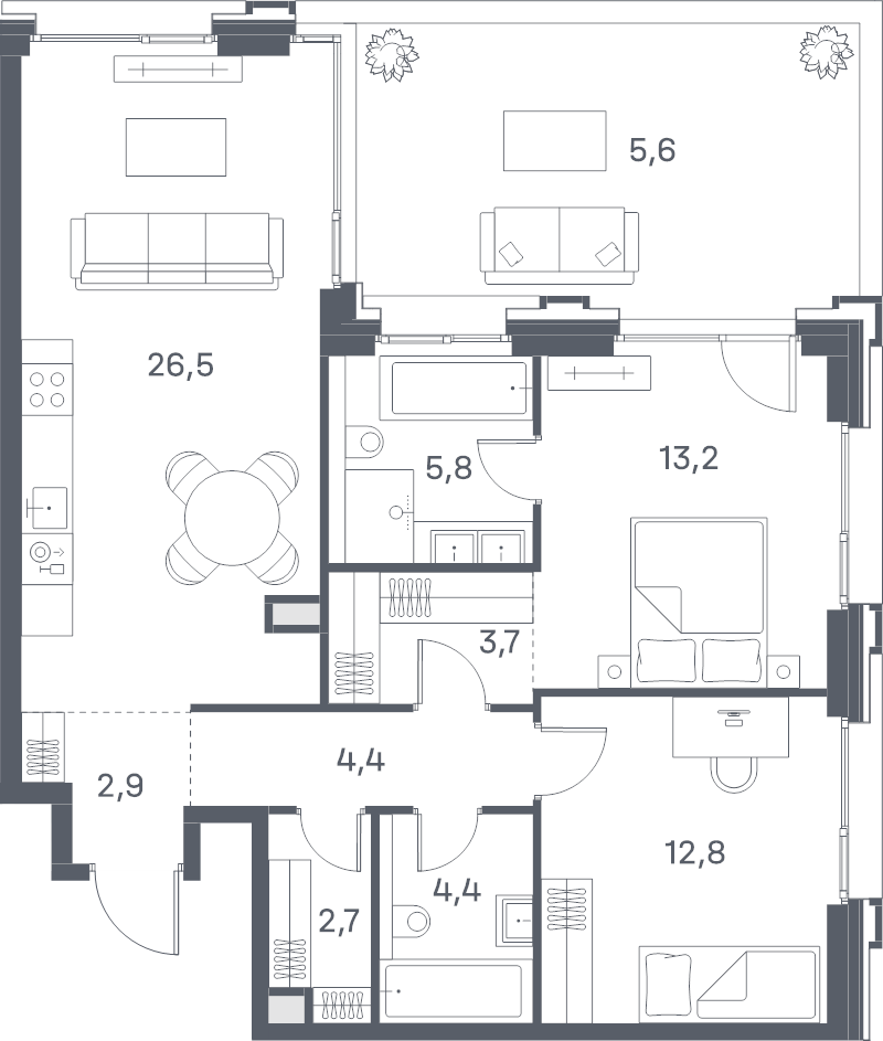 3 ккв (Евро) 82 м²
