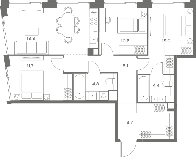 4 ккв (Евро) 81,1 м²