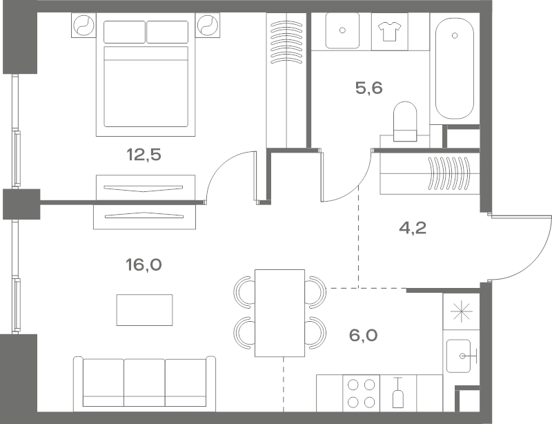 2 ккв (Евро) 44,3 м²