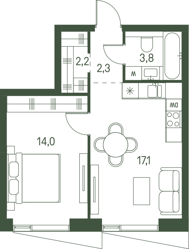 2 ккв (Евро) 39,4 м²