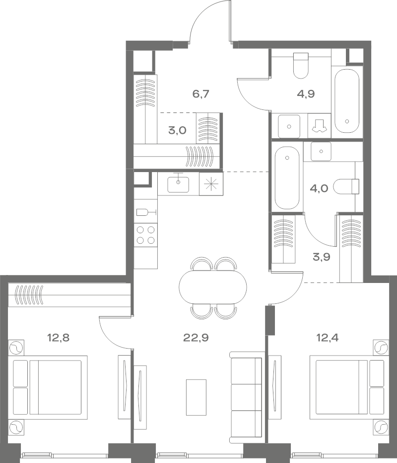 3 ккв (Евро) 70,6 м²