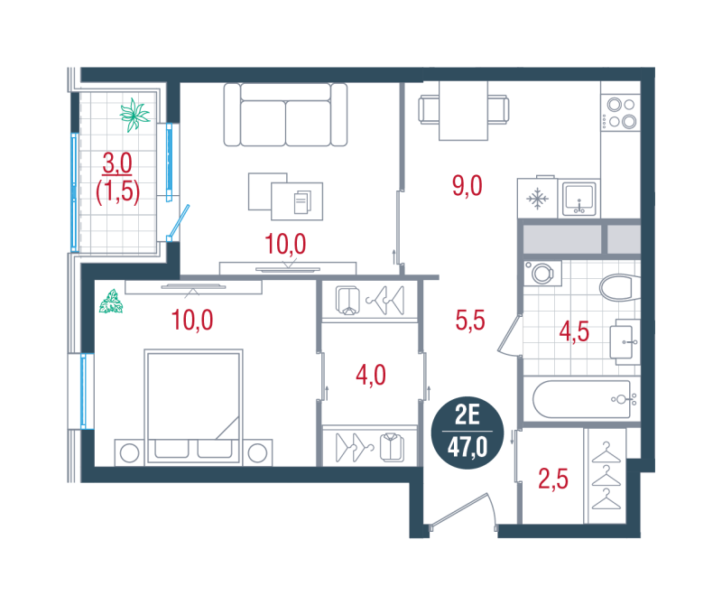 2 ккв 47 м²