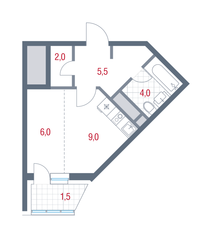 Студия 28 м²