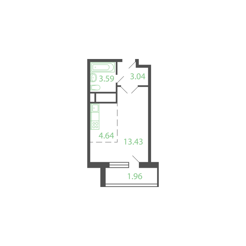Студия 28,5 м²