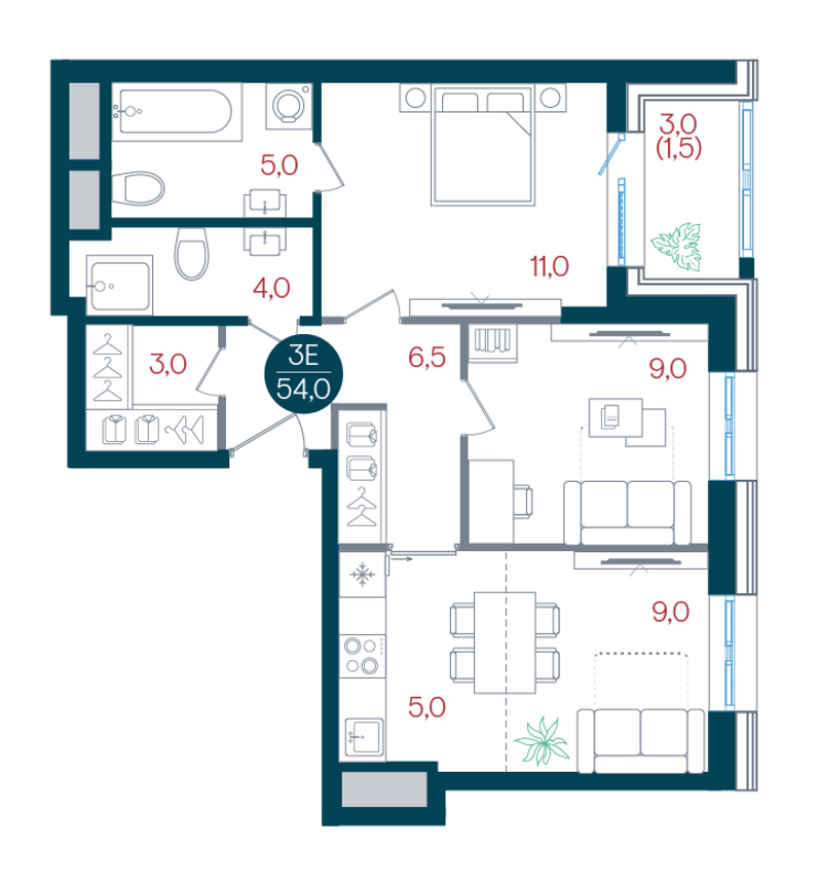 3 ккв (Евро) 50 м²