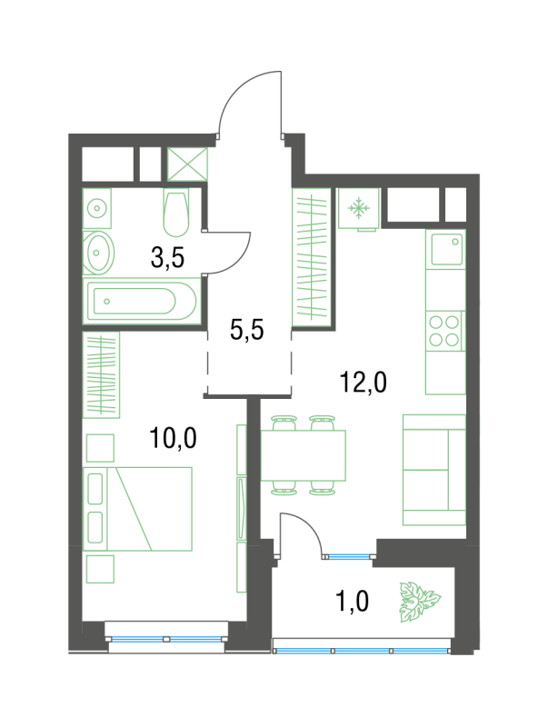 1 ккв 32,1 м²