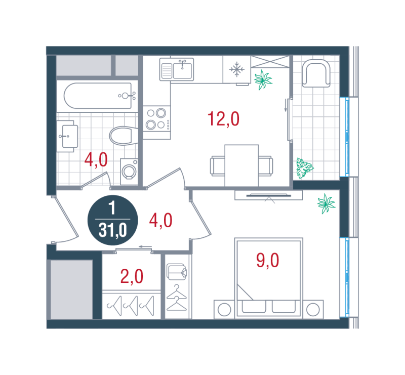 1 ккв 31 м²