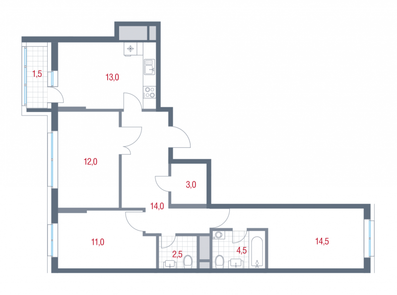 3 ккв 76 м²