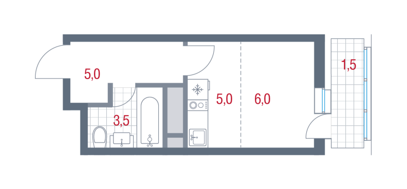 Студия 21 м²