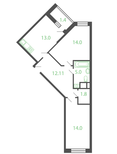 2 ккв 61,9 м²