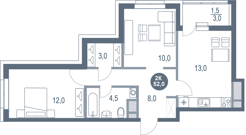 2 ккв 52 м²
