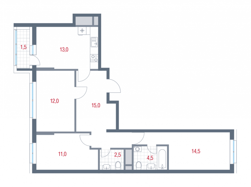 3 ккв 74 м²