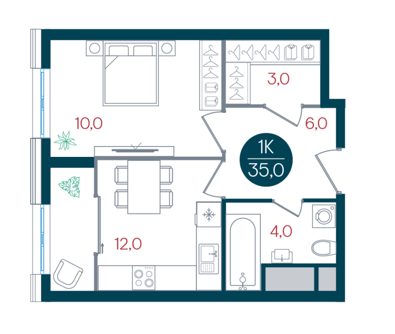 1 ккв 35 м²