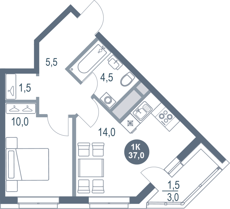 1 ккв 37 м²