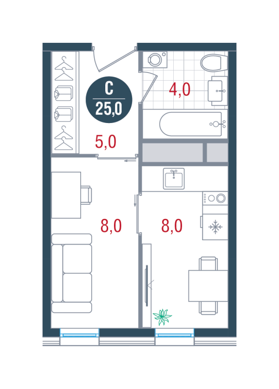 Студия 25 м²