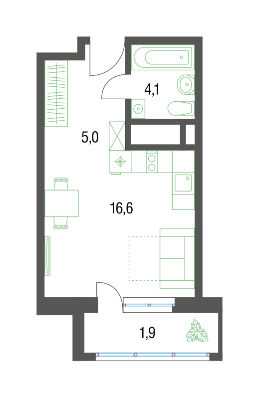Студия 28,9 м²