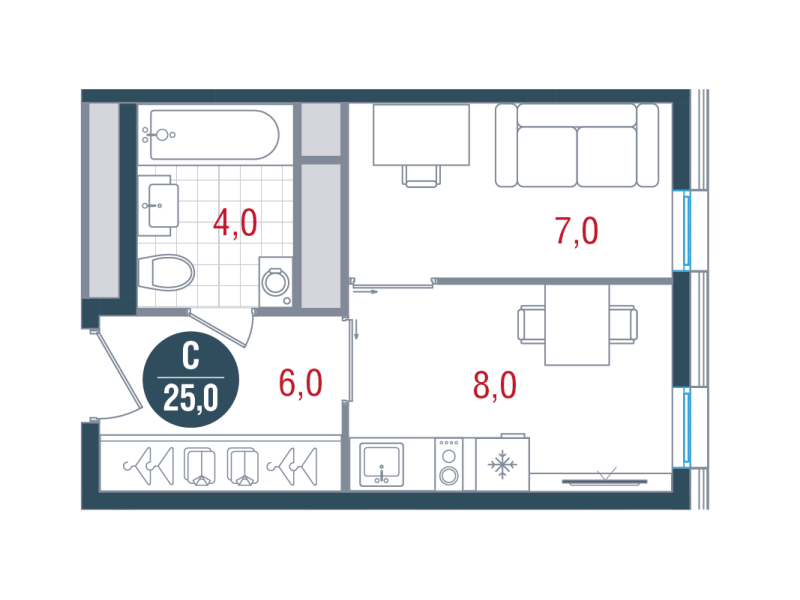 Студия 25 м²