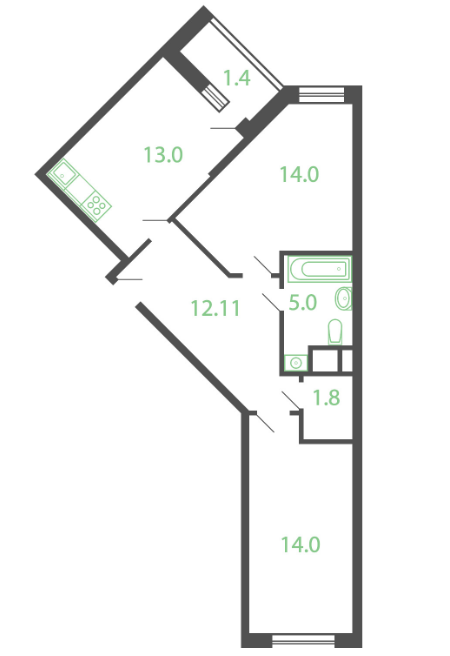 2 ккв 61,5 м²