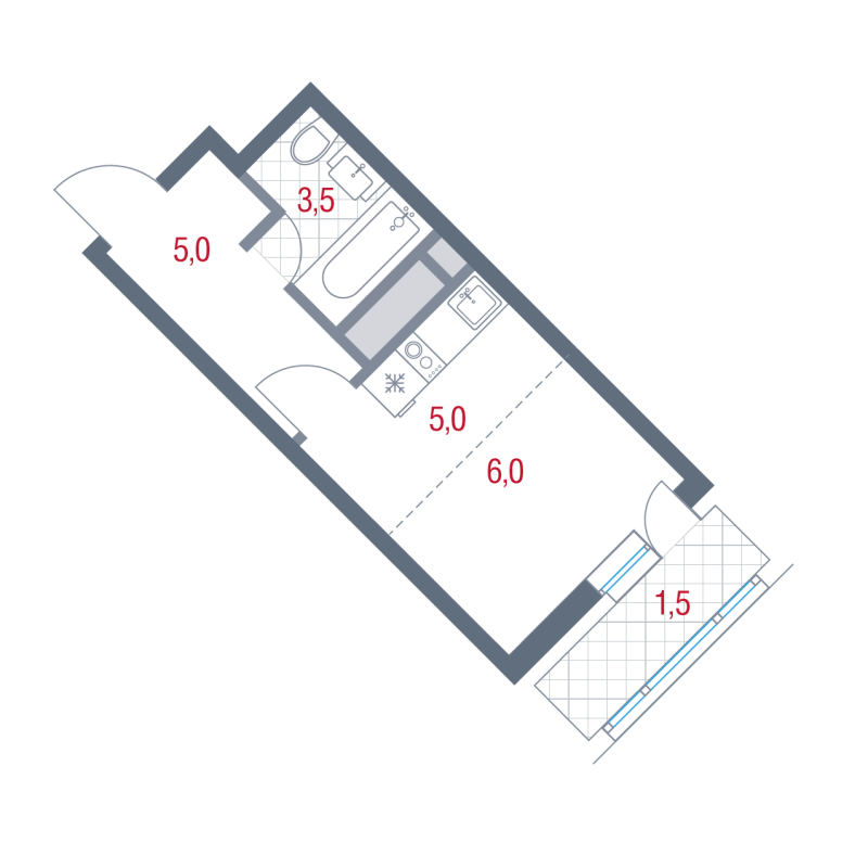 Студия 21 м²