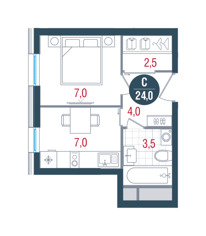 1 ккв 24 м²