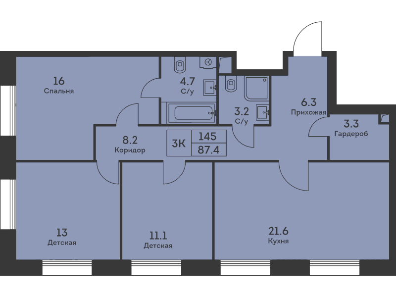 4 ккв (Евро) 87,8 м²