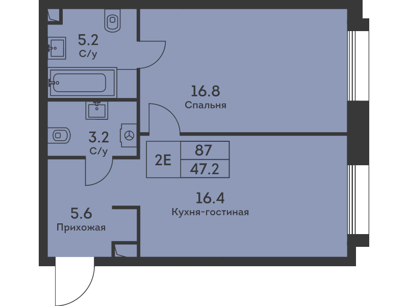 2 ккв (Евро) 47,5 м²