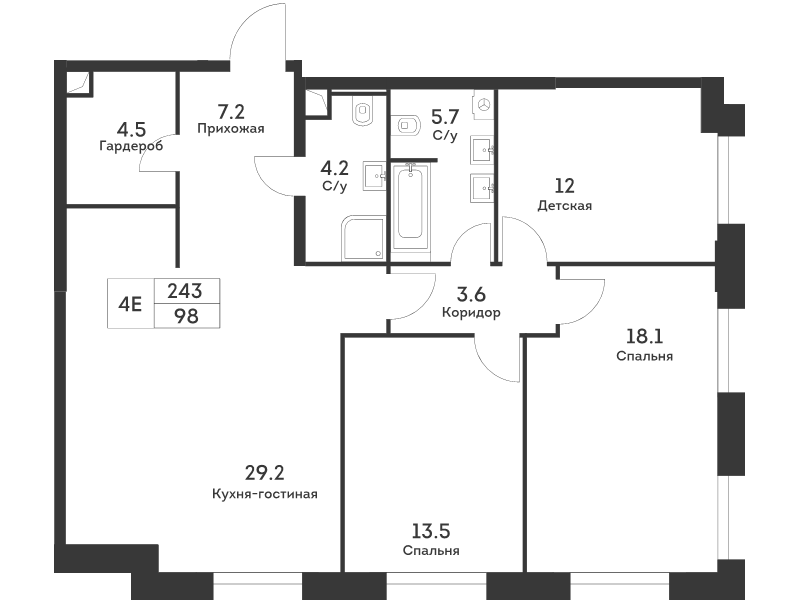 4 ккв (Евро) 98,2 м²