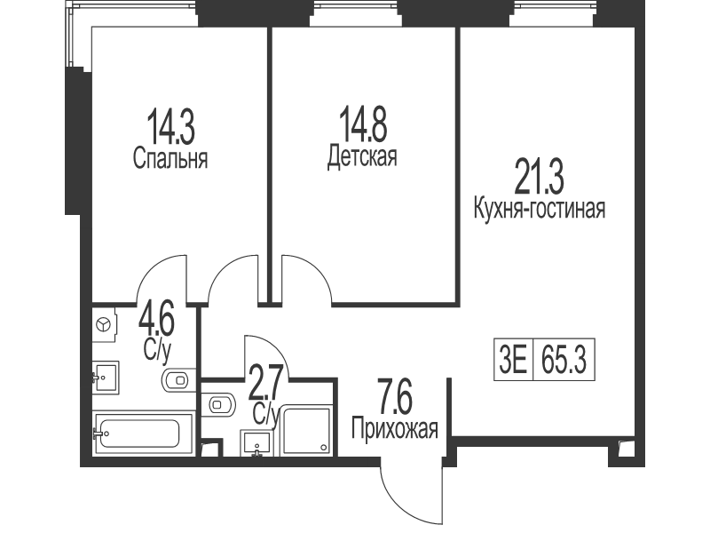 3 ккв (Евро) 65,3 м²
