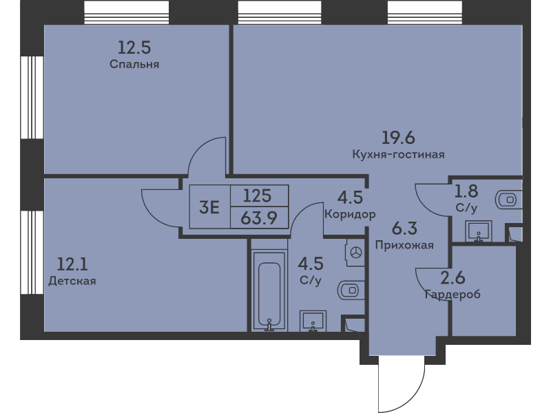 3 ккв (Евро) 64,5 м²