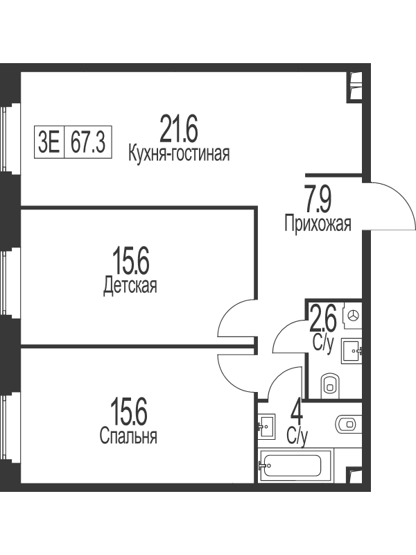 3 ккв (Евро) 67,3 м²