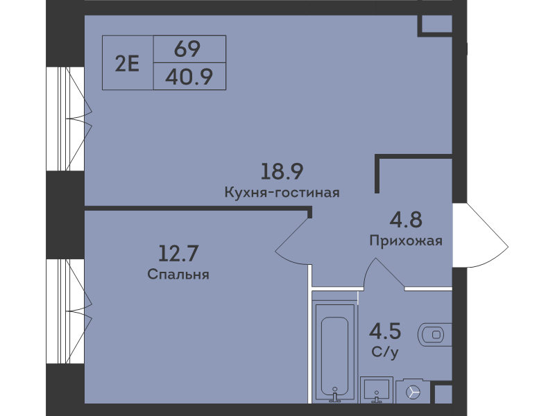 2 ккв (Евро) 40,9 м²
