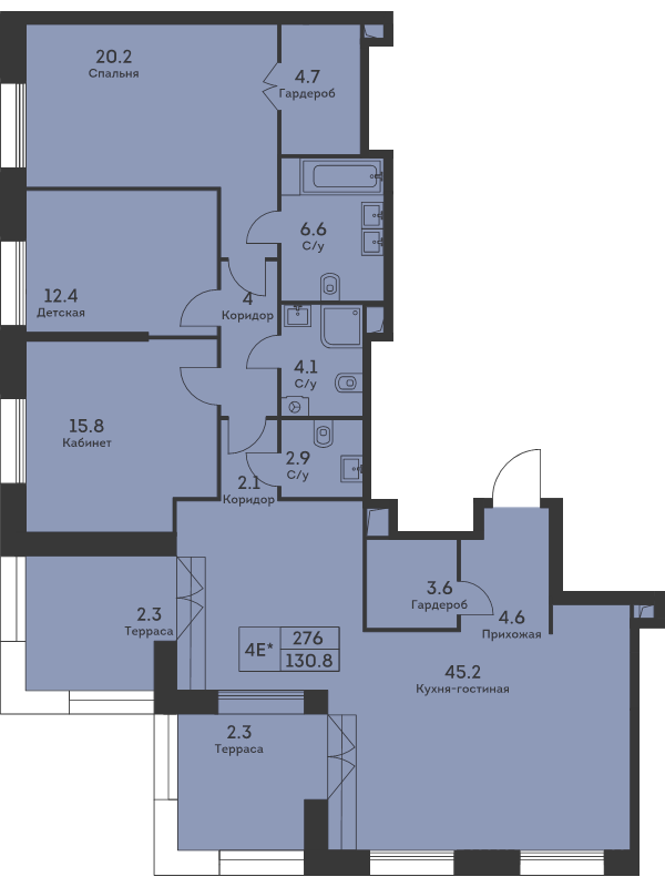 4 ккв (Евро) 130,7 м²