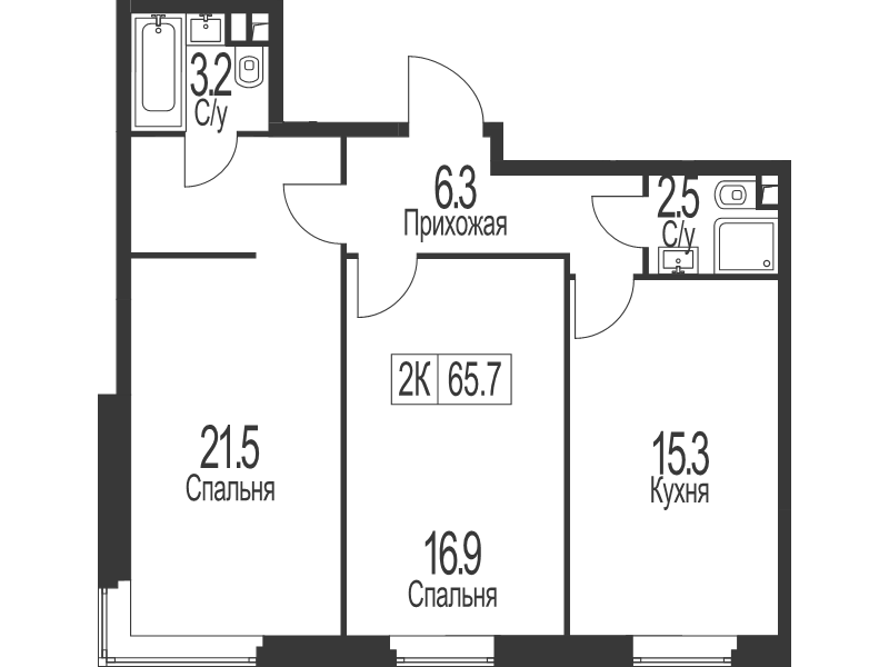 2 ккв 65,7 м²